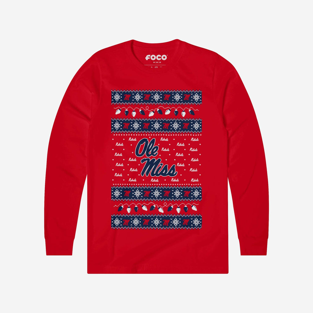 Ole Miss Rebels Holiday Lights Sweater Long Sleeve T-Shirt FOCO S - FOCO.com