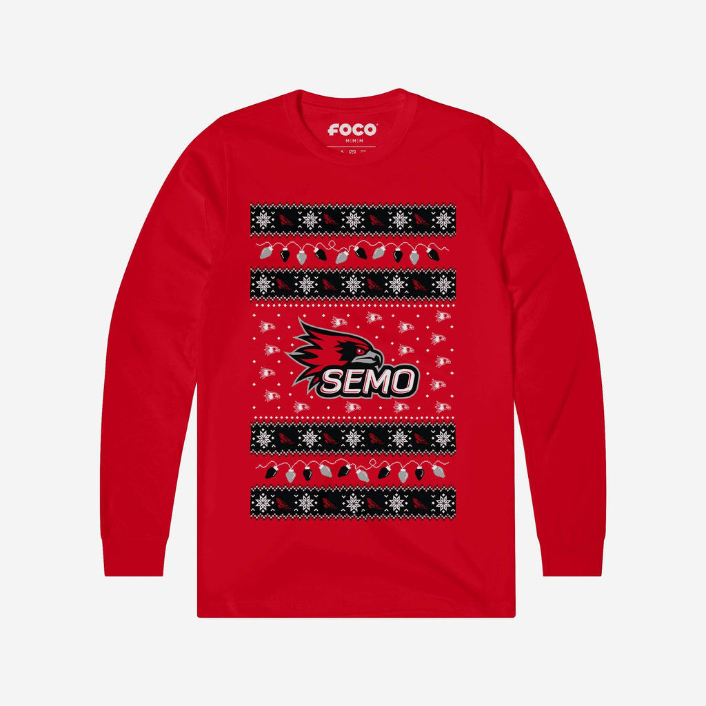 Southeast Missouri State Redhawks Holiday Lights Sweater Long Sleeve T-Shirt FOCO Red S - FOCO.com