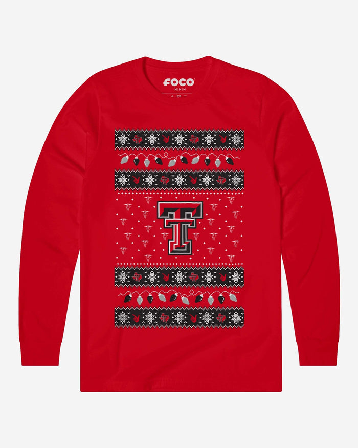 Texas Tech Red Raiders Holiday Lights Sweater Long Sleeve T-Shirt FOCO S - FOCO.com