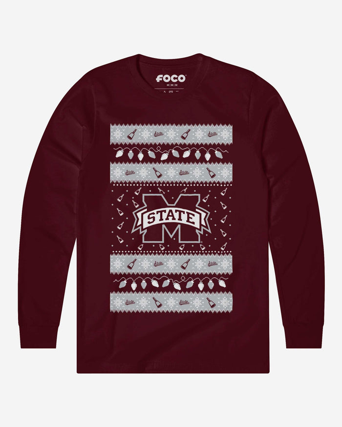 Mississippi State Bulldogs Holiday Lights Sweater Long Sleeve T-Shirt FOCO S - FOCO.com