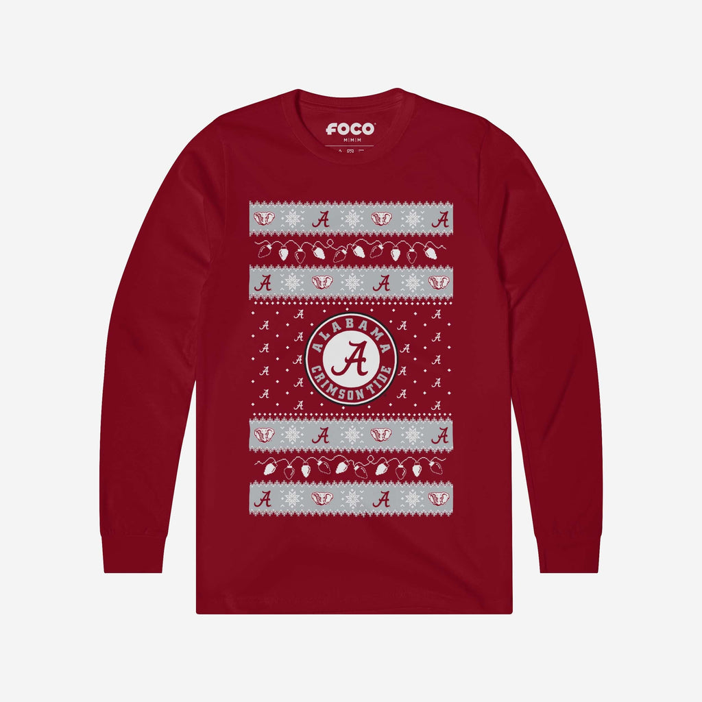 Alabama Crimson Tide Holiday Lights Sweater Long Sleeve T-Shirt FOCO S - FOCO.com