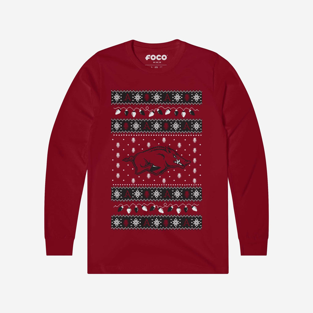 Arkansas Razorbacks Holiday Lights Sweater Long Sleeve T-Shirt FOCO S - FOCO.com