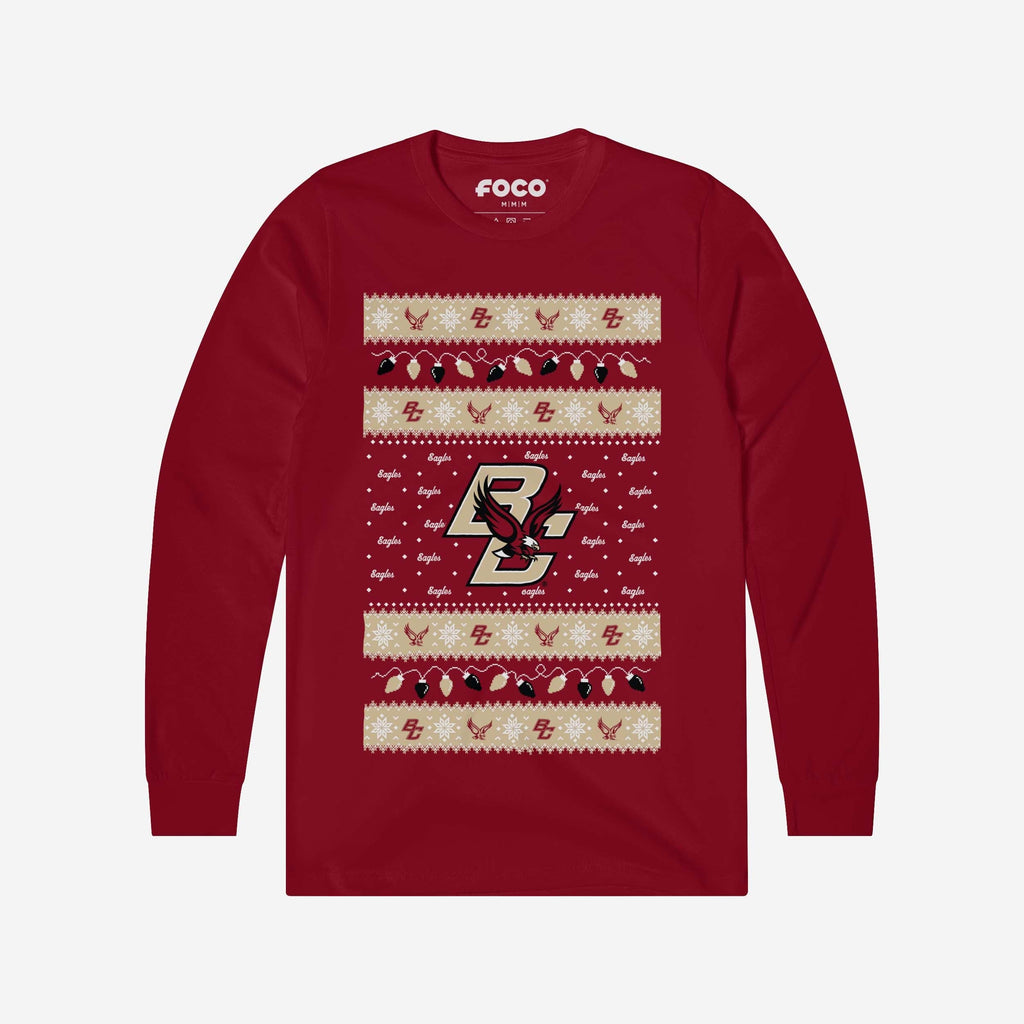 Boston College Eagles Holiday Lights Sweater Long Sleeve T-Shirt FOCO S - FOCO.com