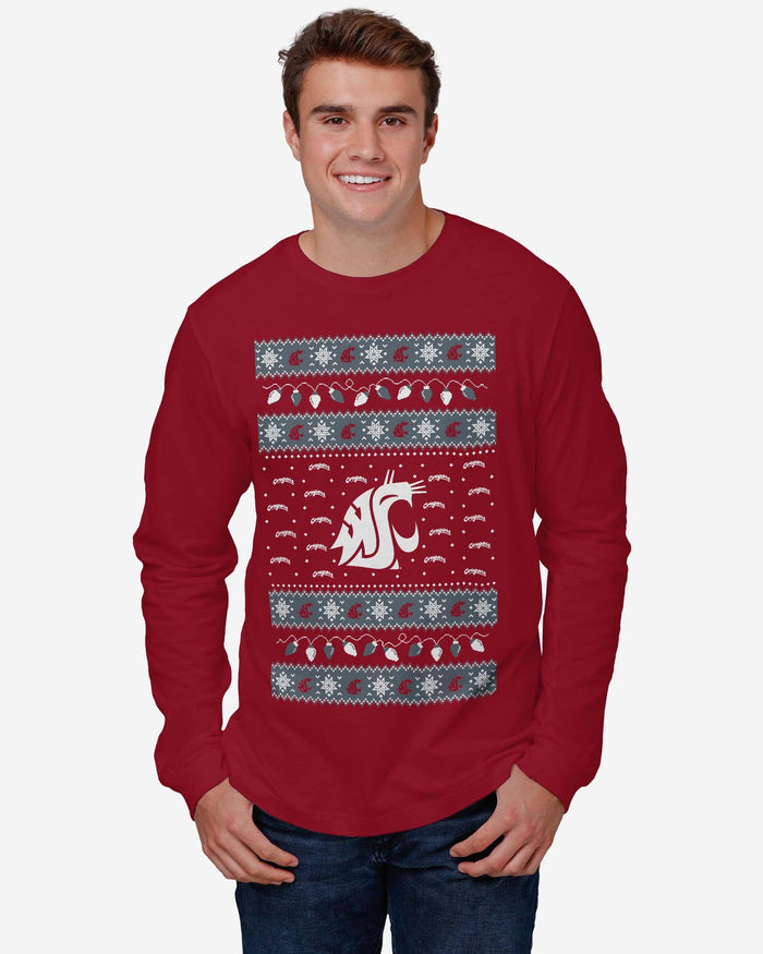 Washington State Cougars Holiday Lights Sweater Long Sleeve T-Shirt FOCO - FOCO.com