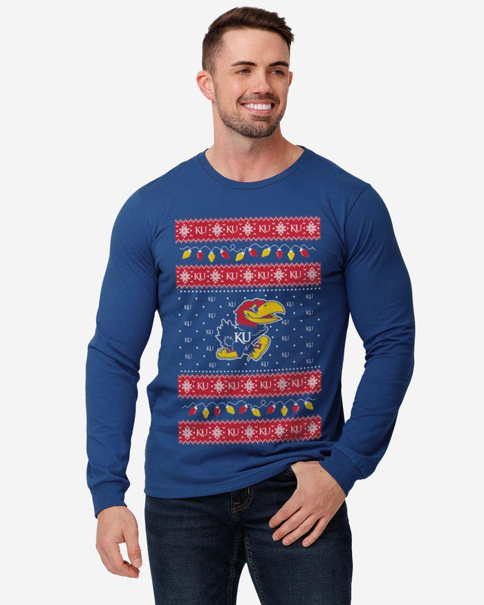 Kansas Jayhawks Holiday Lights Sweater Long Sleeve T-Shirt FOCO - FOCO.com