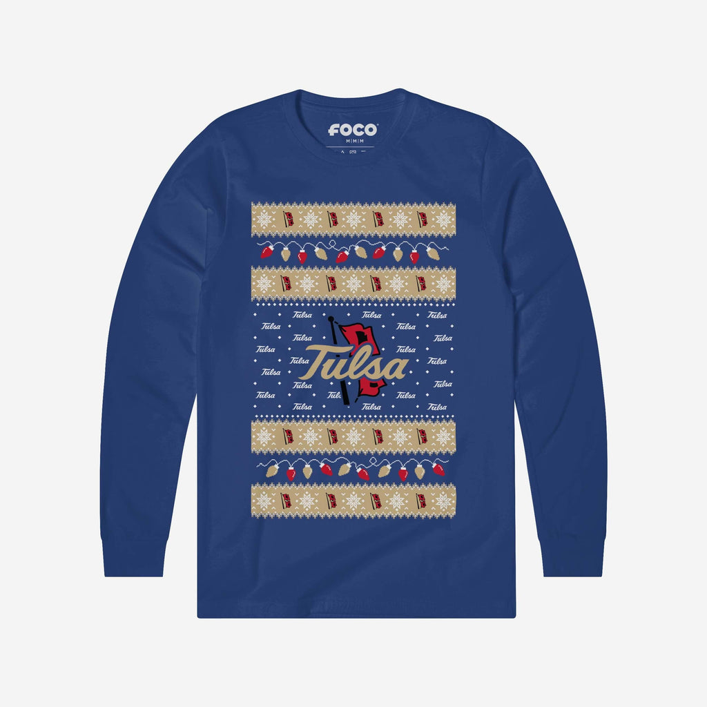 Tulsa Golden Hurricane Holiday Lights Sweater Long Sleeve T-Shirt FOCO S - FOCO.com