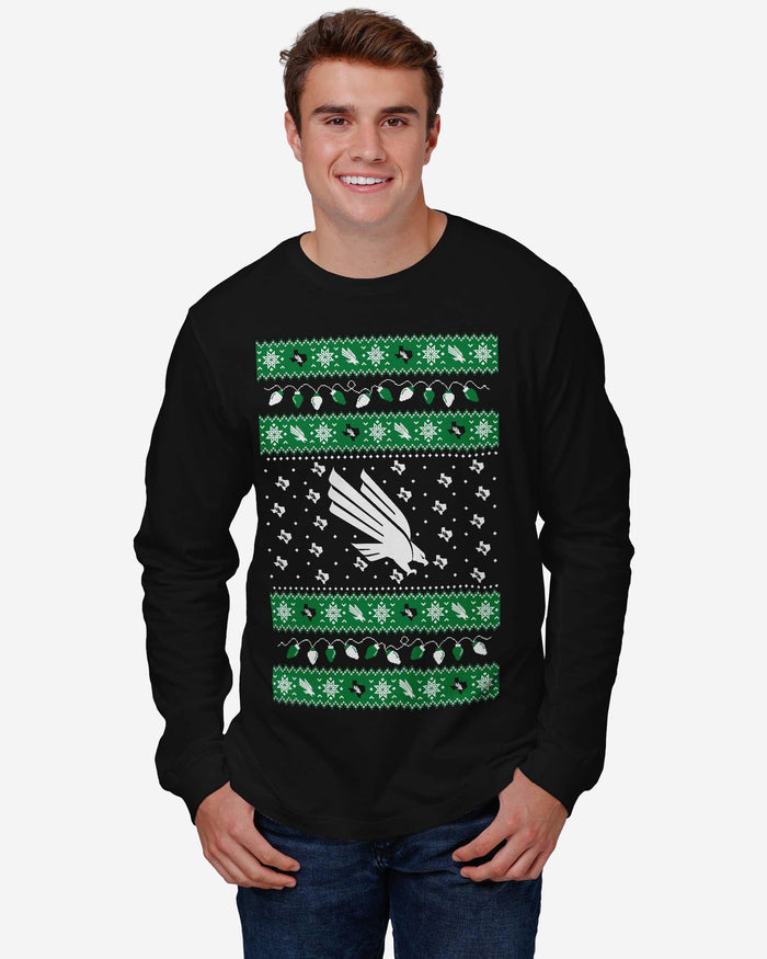 North Texas Mean Green Holiday Lights Sweater Long Sleeve T-Shirt FOCO - FOCO.com