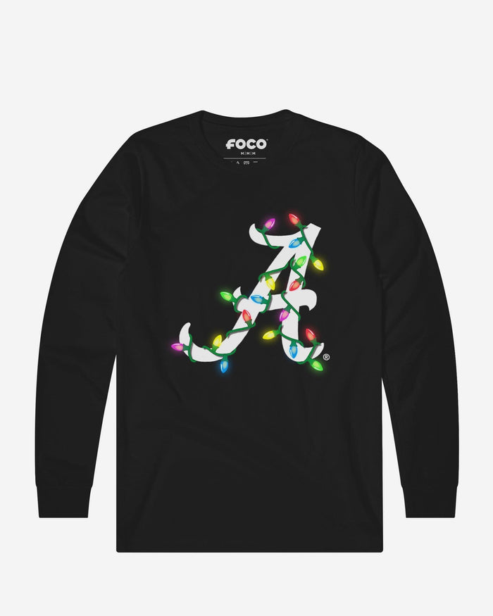 Alabama Crimson Tide Primary Logo Holiday Lights Long Sleeve T-Shirt FOCO S - FOCO.com