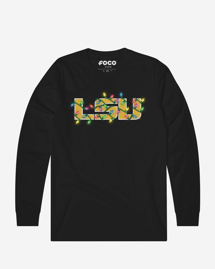 LSU Tigers Primary Logo Holiday Lights Long Sleeve T-Shirt FOCO S - FOCO.com