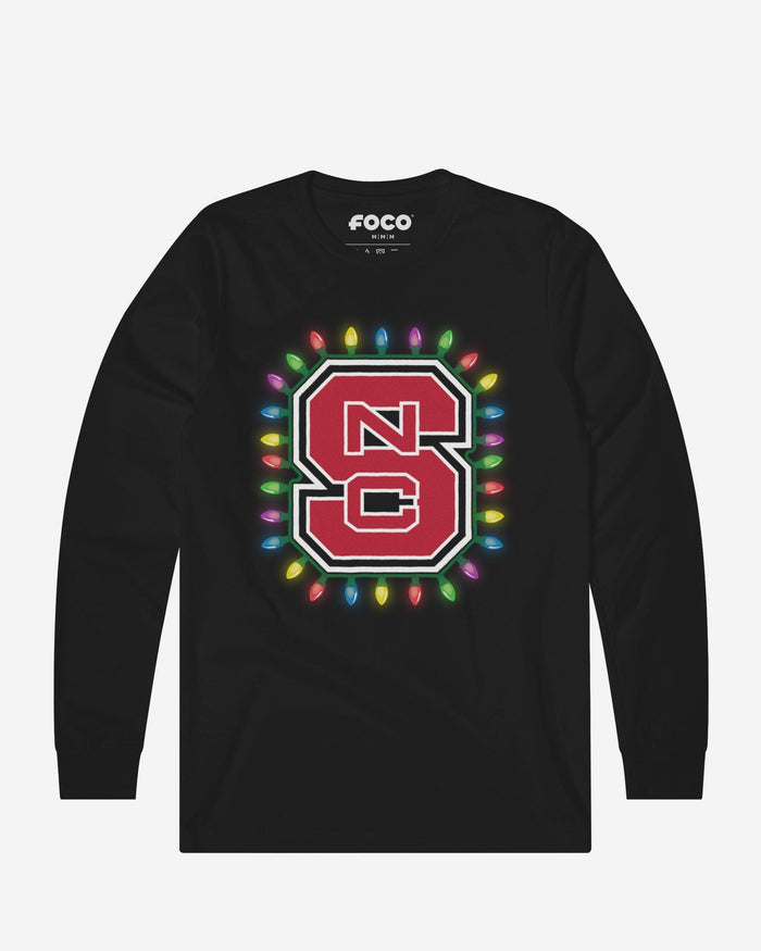 NC State Wolfpack Primary Logo Holiday Lights Long Sleeve T-Shirt FOCO S - FOCO.com