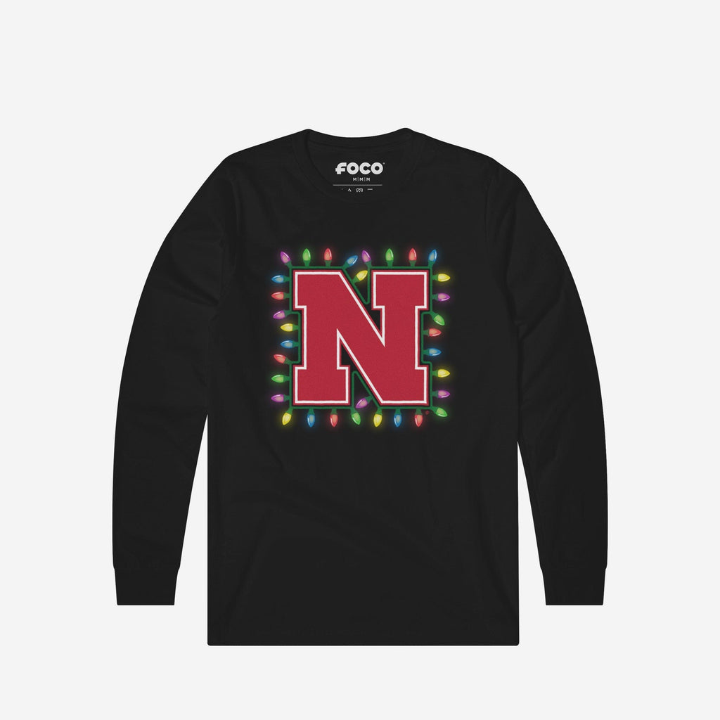 Nebraska Cornhuskers Primary Logo Holiday Lights Long Sleeve T-Shirt FOCO S - FOCO.com