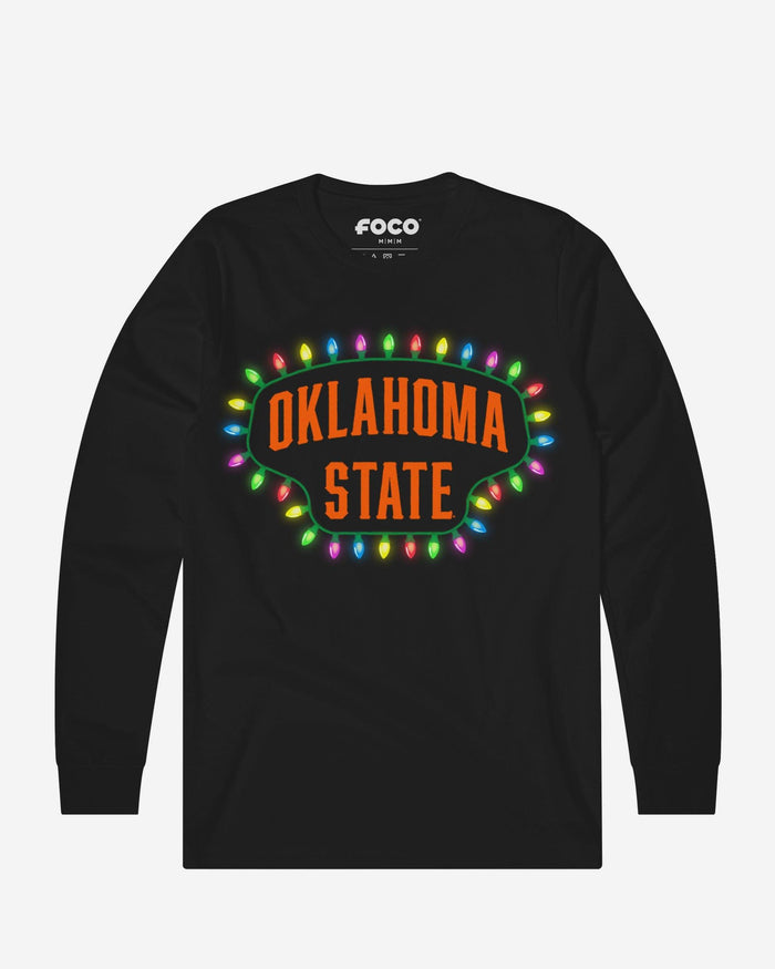 Oklahoma State Cowboys Primary Logo Holiday Lights Long Sleeve T-Shirt FOCO S - FOCO.com