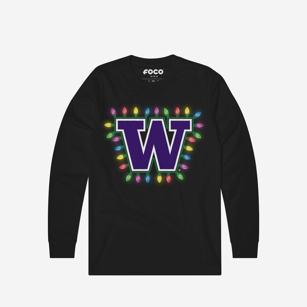 Washington Huskies Primary Logo Holiday Lights Long Sleeve T-Shirt FOCO S - FOCO.com