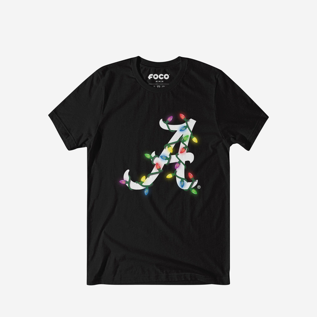 Alabama Crimson Tide Primary Logo Holiday Lights T-Shirt FOCO S - FOCO.com