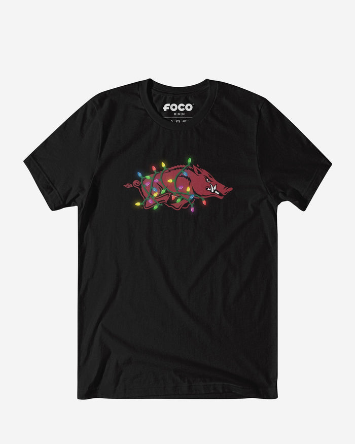 Arkansas Razorbacks Primary Logo Holiday Lights T-Shirt FOCO S - FOCO.com