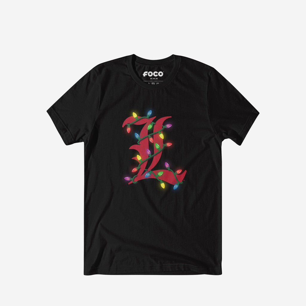 Louisville Cardinals Primary Logo Holiday Lights T-Shirt FOCO S - FOCO.com