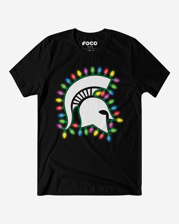Michigan State Spartans Primary Logo Holiday Lights T-Shirt FOCO S - FOCO.com