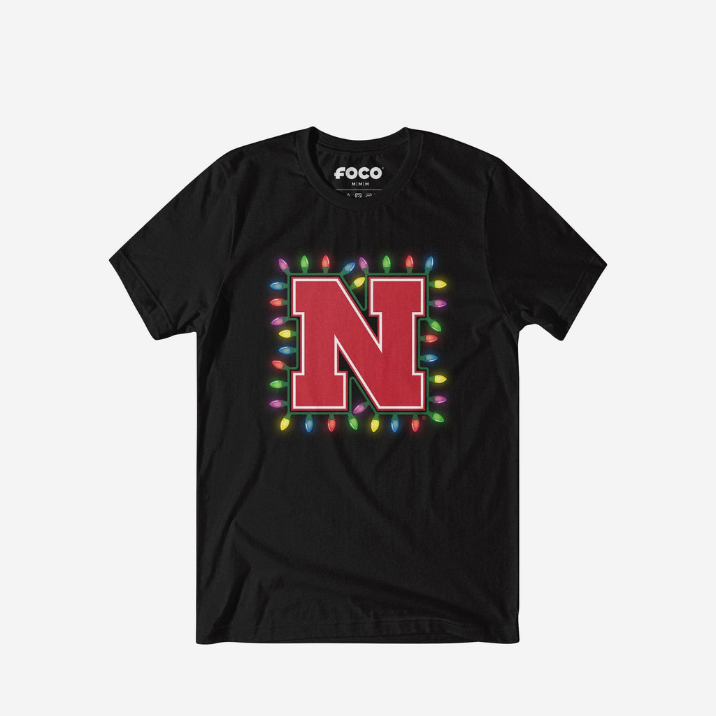 Nebraska Cornhuskers Primary Logo Holiday Lights T-Shirt FOCO S - FOCO.com