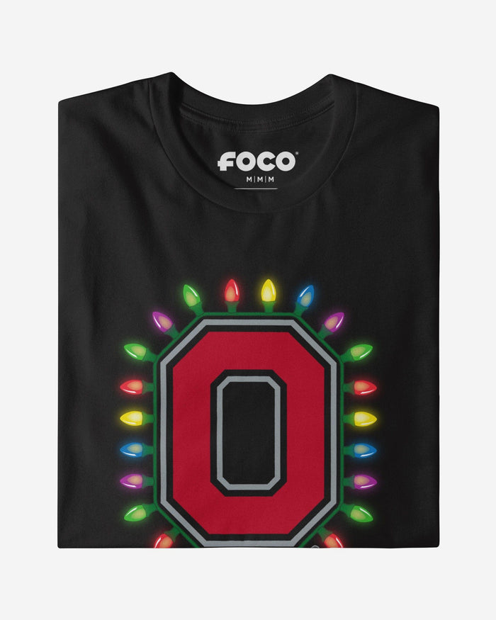 Ohio State Buckeyes Primary Logo Holiday Lights T-Shirt FOCO S - FOCO.com