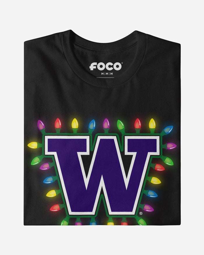 Washington Huskies Primary Logo Holiday Lights T-Shirt FOCO S - FOCO.com