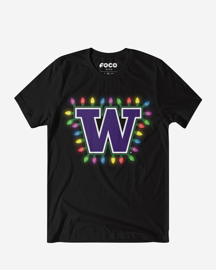 Washington Huskies Primary Logo Holiday Lights T-Shirt FOCO S - FOCO.com