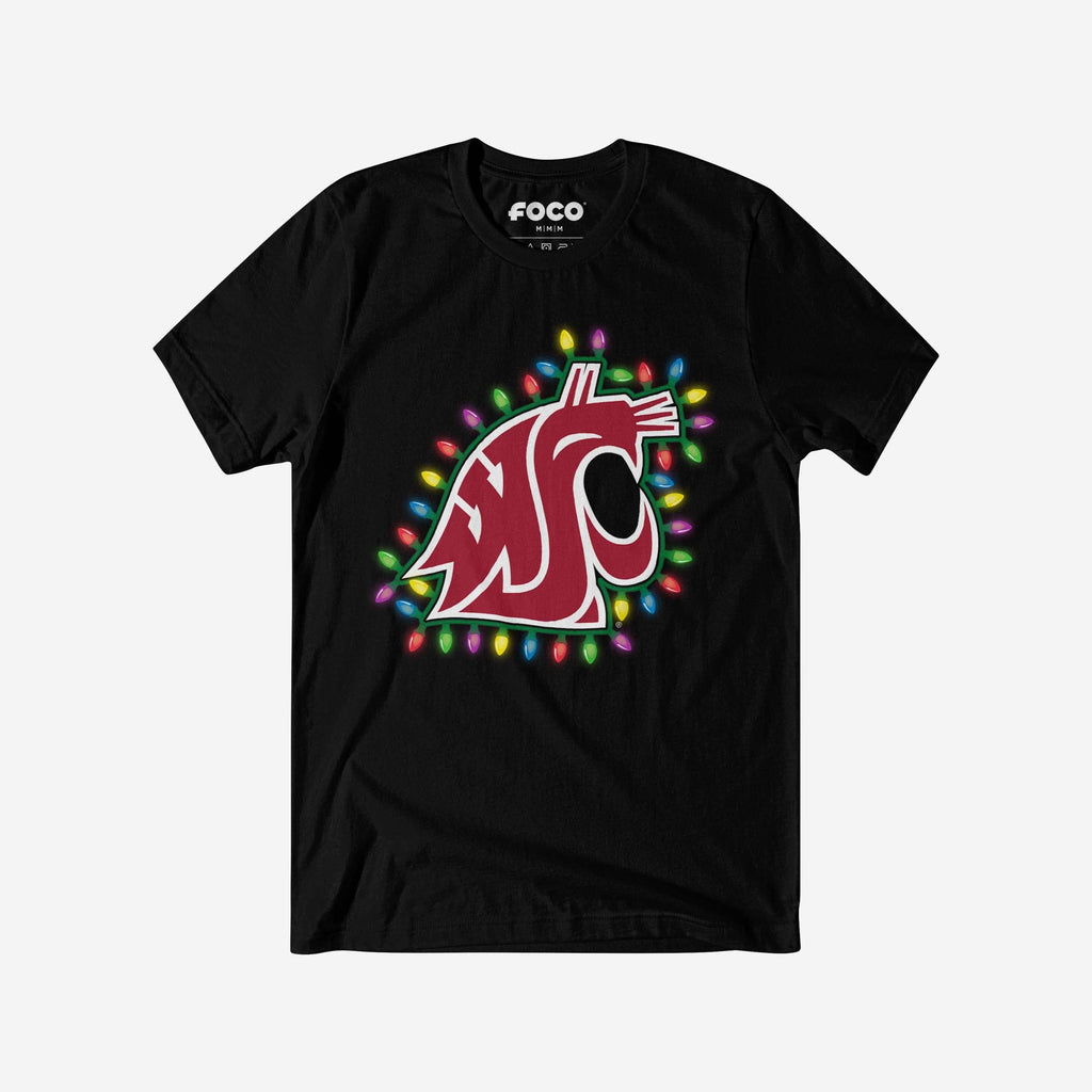Washington State Cougars Primary Logo Holiday Lights T-Shirt FOCO S - FOCO.com