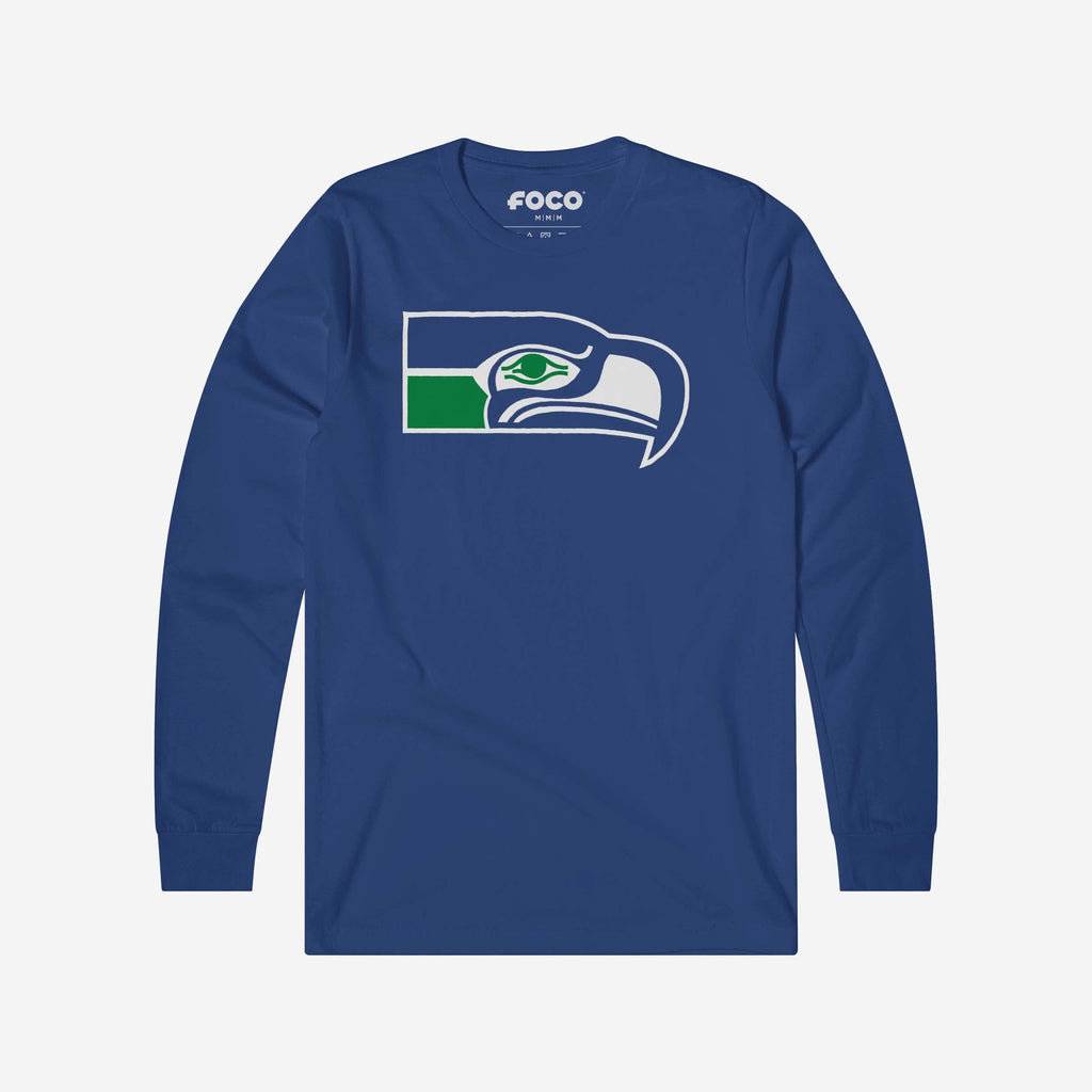 Seattle Seahawks 1976 Retro Logo Long Sleeve T-Shirt FOCO True Royal S - FOCO.com