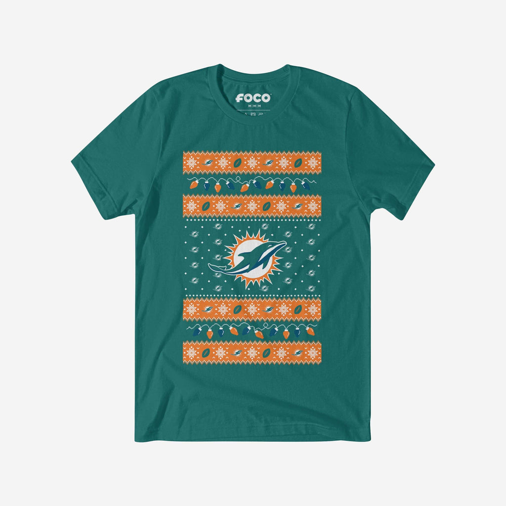 Miami Dolphins Holiday Lights Sweater T-Shirt FOCO S - FOCO.com