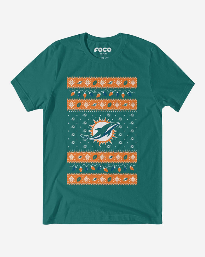 Miami Dolphins Holiday Lights Sweater T-Shirt FOCO S - FOCO.com