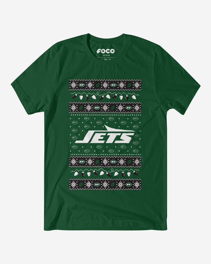 New York Jets Holiday Lights Sweater T-Shirt FOCO S - FOCO.com