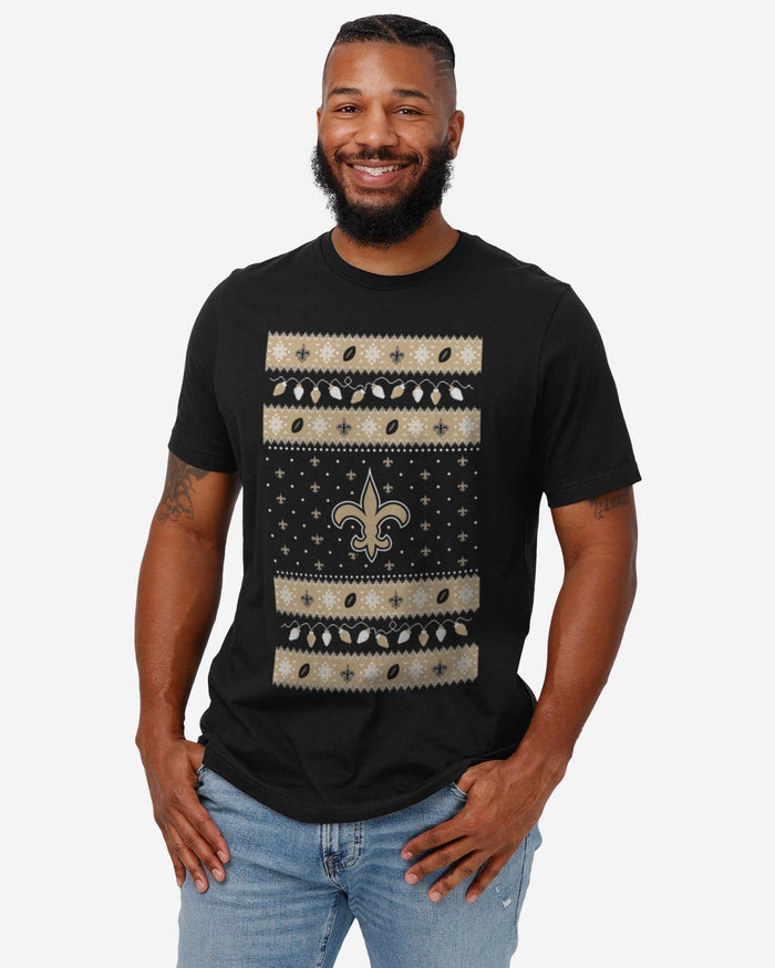 New Orleans Saints Holiday Lights Sweater T-Shirt FOCO - FOCO.com