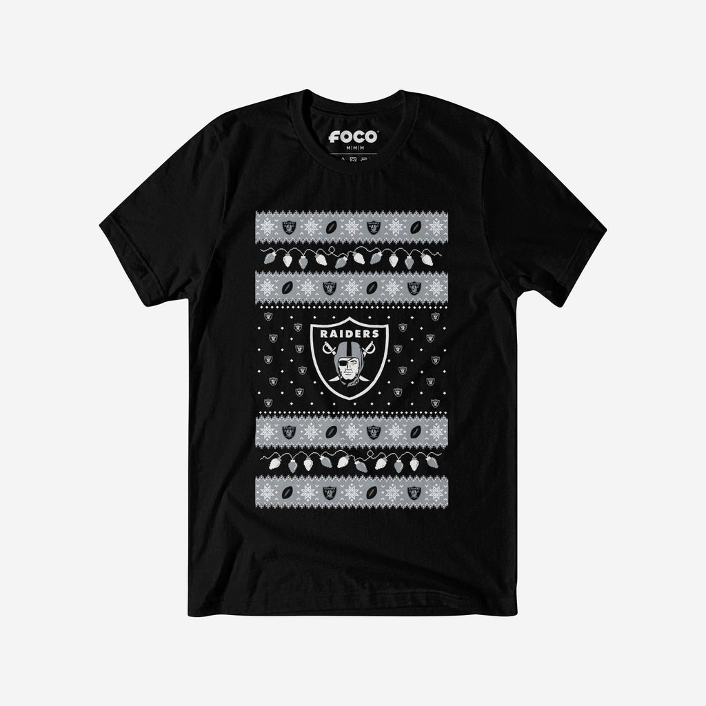 Las Vegas Raiders Holiday Lights Sweater T-Shirt FOCO S - FOCO.com