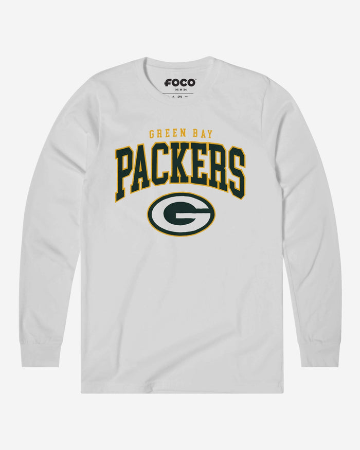 Green Bay Packers Classic Arched Logo Long Sleeve T-Shirt FOCO White S - FOCO.com