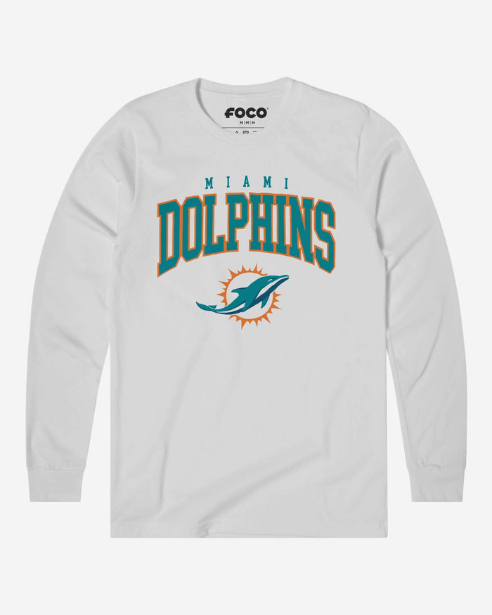 Miami Dolphins Classic Arched Logo Long Sleeve T-Shirt FOCO White S - FOCO.com