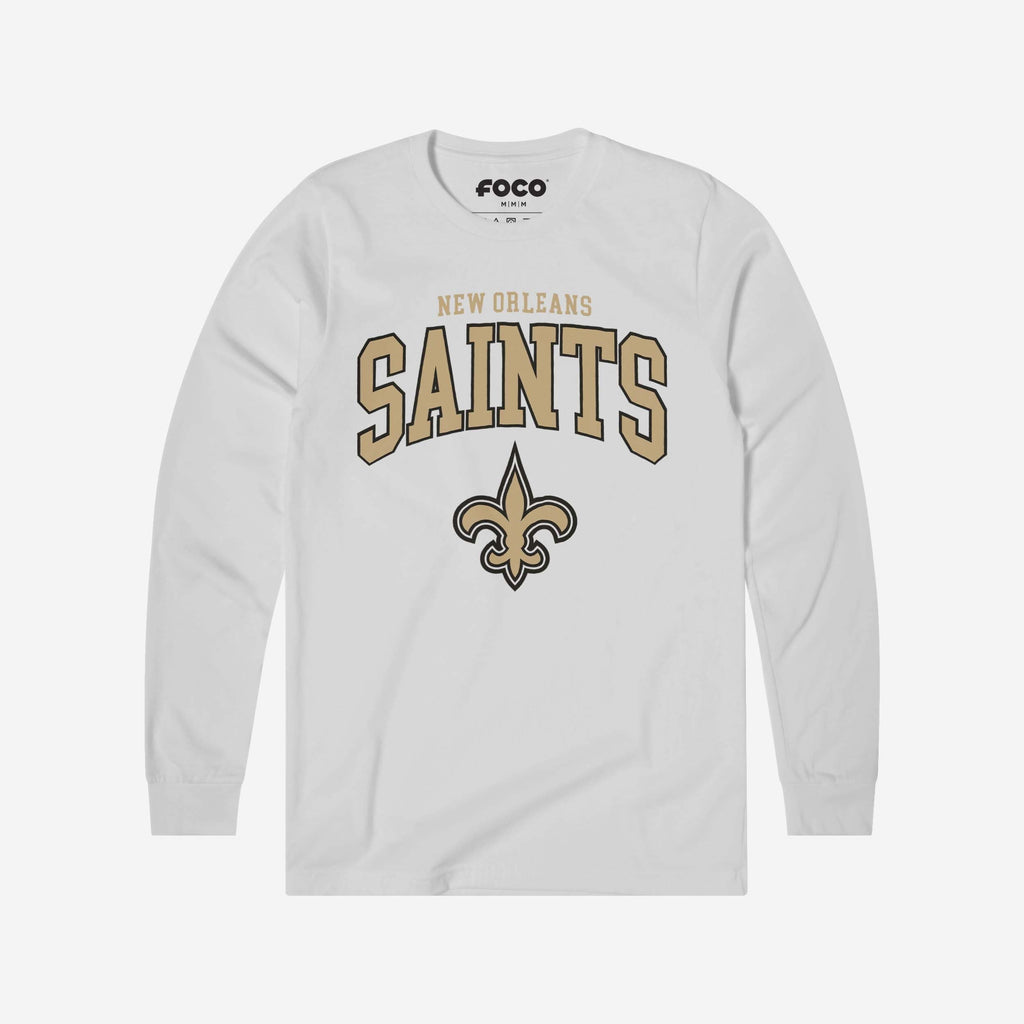 New Orleans Saints Classic Arched Logo Long Sleeve T-Shirt FOCO White S - FOCO.com