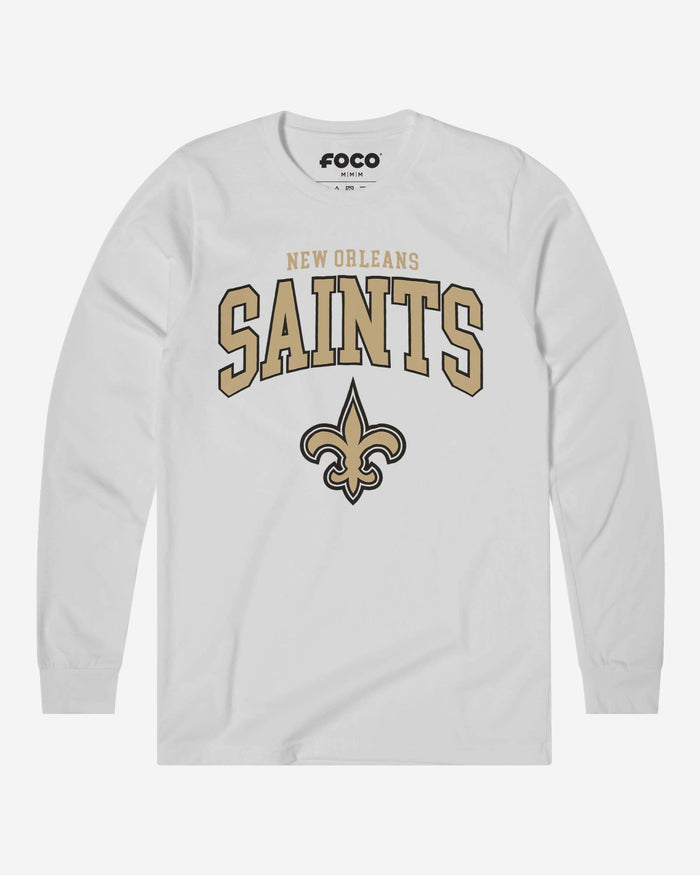 New Orleans Saints Classic Arched Logo Long Sleeve T-Shirt FOCO White S - FOCO.com