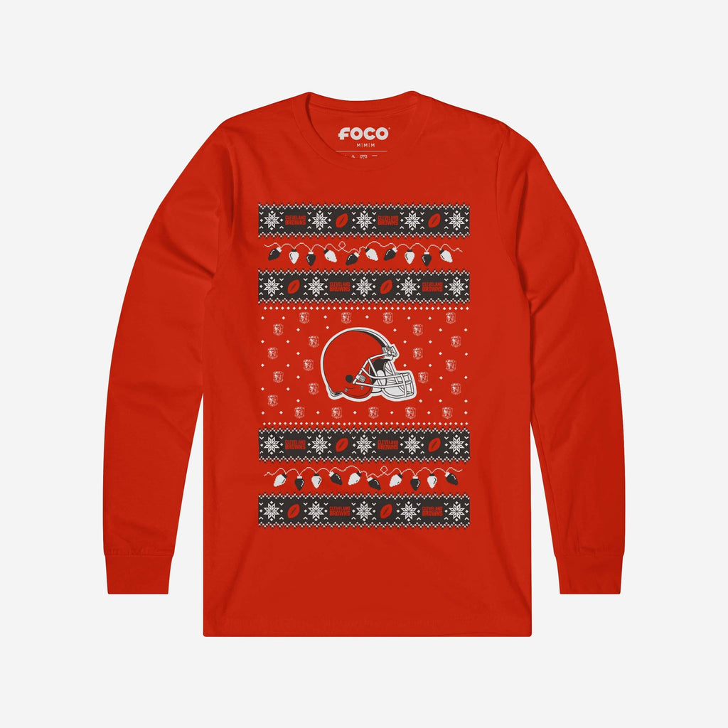 Cleveland Browns Holiday Lights Sweater Long Sleeve T-Shirt FOCO S - FOCO.com