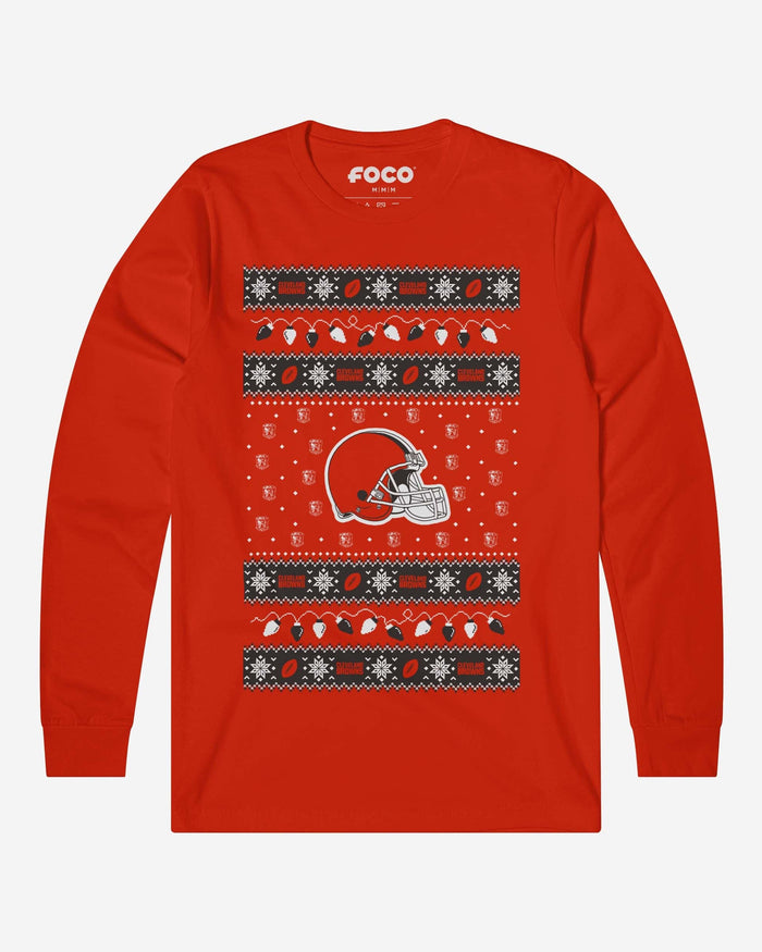 Cleveland Browns Holiday Lights Sweater Long Sleeve T-Shirt FOCO S - FOCO.com