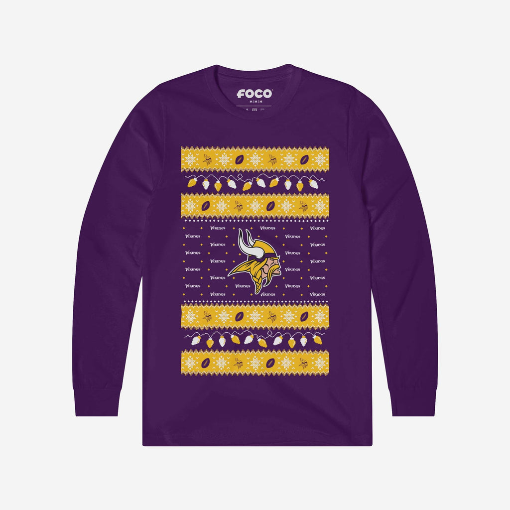 Minnesota Vikings Holiday Lights Sweater Long Sleeve T-Shirt FOCO S - FOCO.com