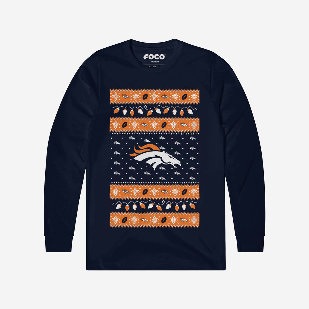 Denver Broncos Holiday Lights Sweater Long Sleeve T-Shirt FOCO S - FOCO.com