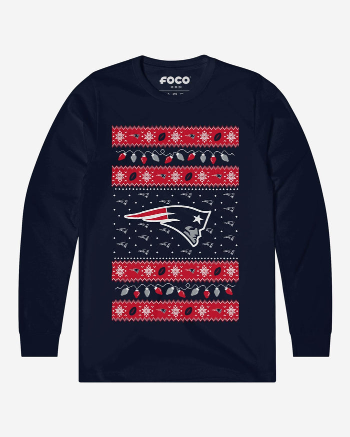 New England Patriots Holiday Lights Sweater Long Sleeve T-Shirt FOCO S - FOCO.com