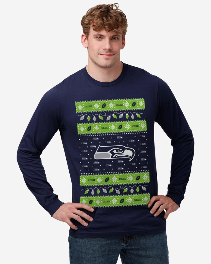 Seattle Seahawks Holiday Lights Sweater Long Sleeve T-Shirt FOCO - FOCO.com