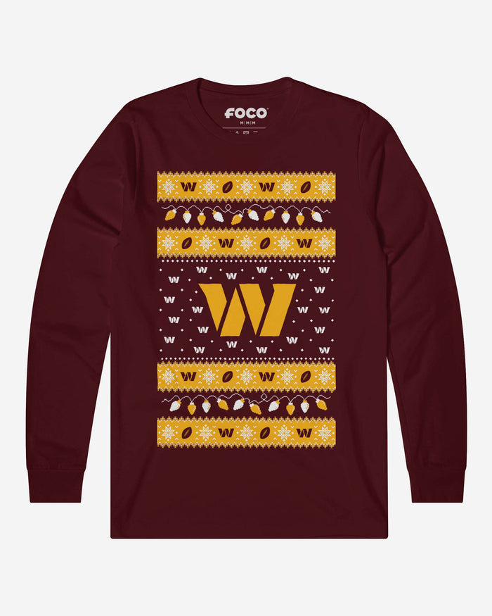 Washington Commanders Holiday Lights Sweater Long Sleeve T-Shirt FOCO S - FOCO.com