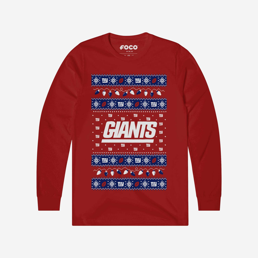 New York Giants Holiday Lights Sweater Long Sleeve T-Shirt FOCO S - FOCO.com