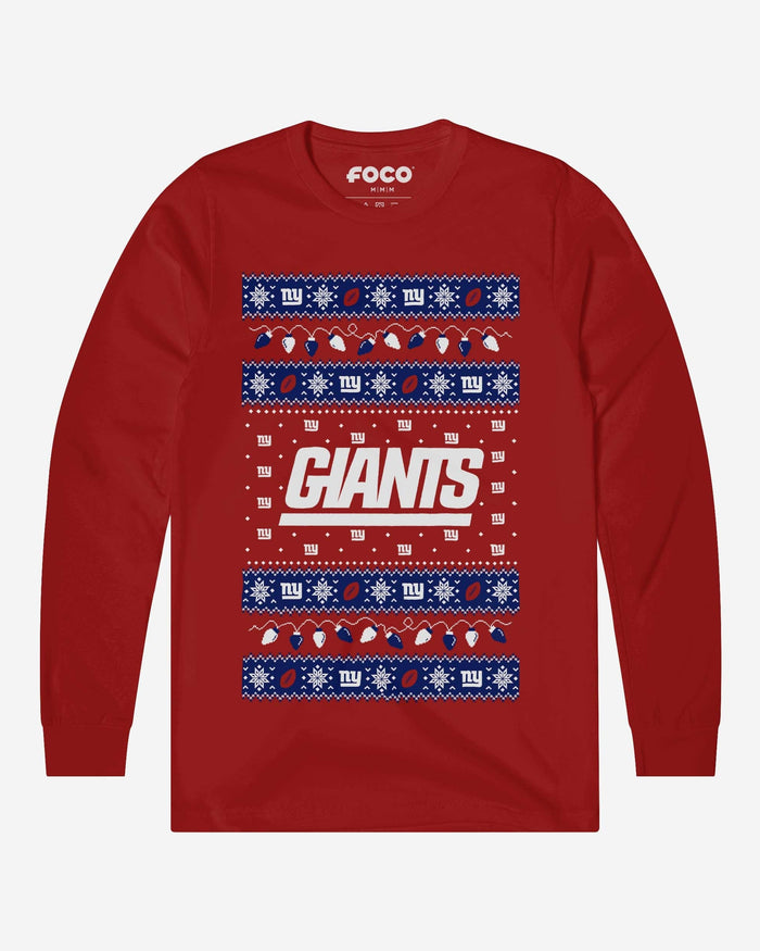 New York Giants Holiday Lights Sweater Long Sleeve T-Shirt FOCO S - FOCO.com