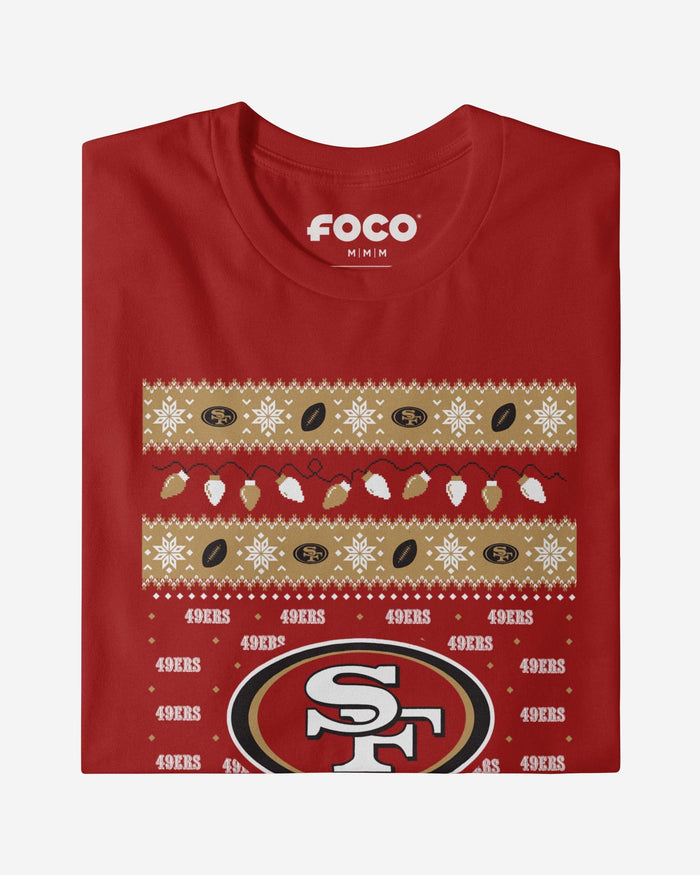 San Francisco 49ers Holiday Lights Sweater Long Sleeve T-Shirt FOCO - FOCO.com