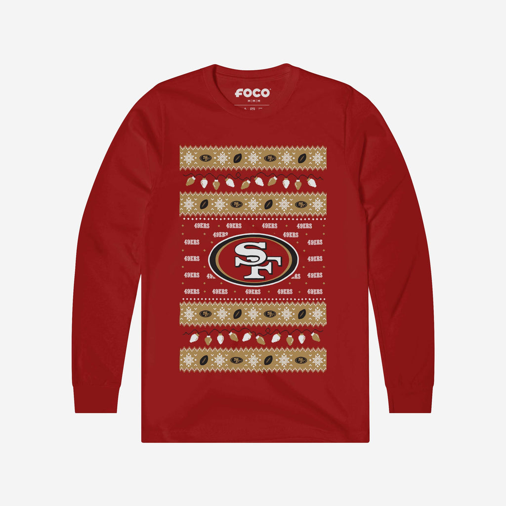 San Francisco 49ers Holiday Lights Sweater Long Sleeve T-Shirt FOCO S - FOCO.com