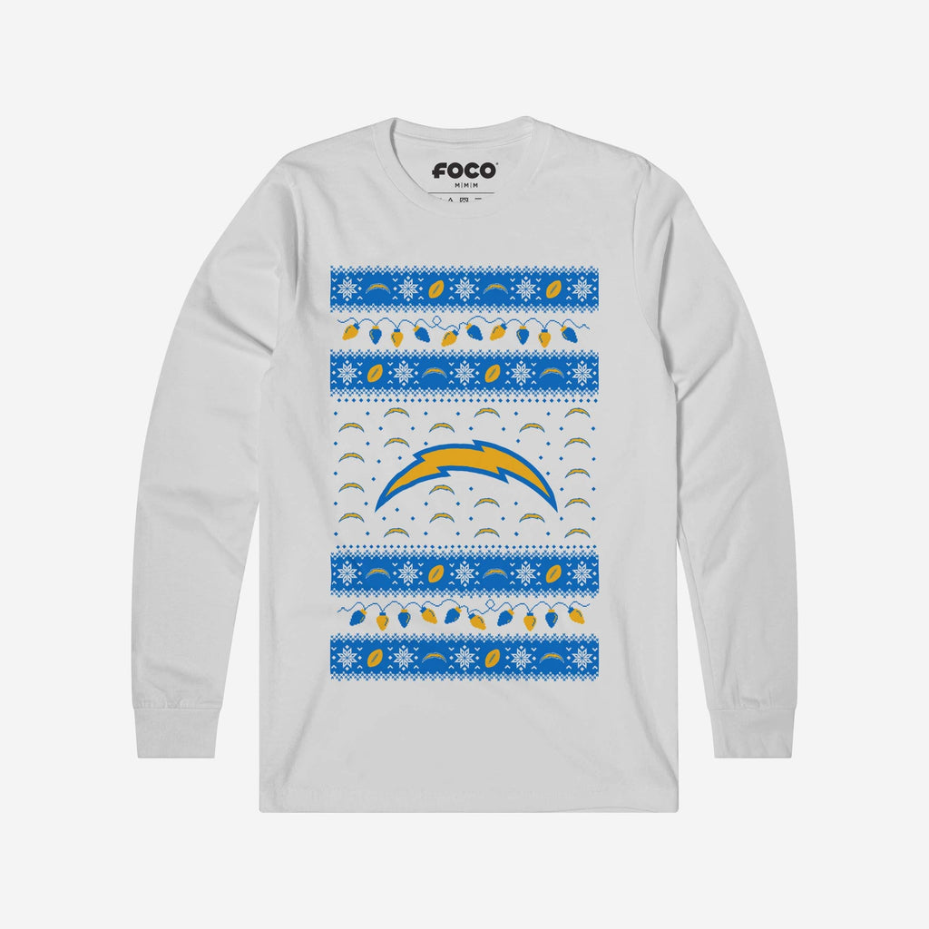 Los Angeles Chargers Holiday Lights Sweater Long Sleeve T-Shirt FOCO S - FOCO.com