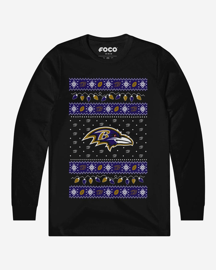 Baltimore Ravens Holiday Lights Sweater Long Sleeve T-Shirt