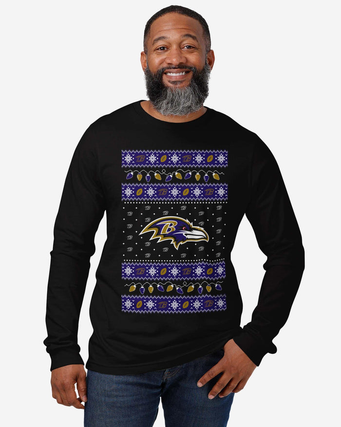 Baltimore Ravens Holiday Lights Sweater Long Sleeve T-Shirt